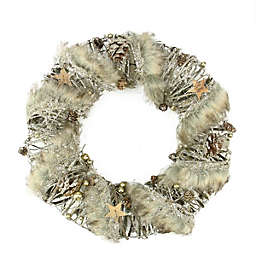 Gallerie II Brown Rustic Style Faux Fur Trimmed Glittered Christmas Wreath - 13.5-Inch, Unlit