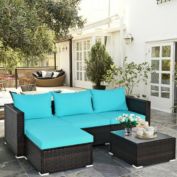 Costway 5 Pieces Patio Rattan Furniture Set with Coffee Table-Turquoise