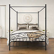 Infinity Merch 4-Post Metal Canopy Bed Frame Queen Size Vintage style