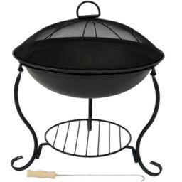 Sunnydaze Outdoor Camping or Backyard Steel Round Raised Fire Pit on Stand with Spark Screen - 18