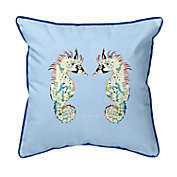 Betsy Drake Betsy&#39;s Seahorses Light Blue Background Large Corded Indoor/Outdoor Pillow 18x18