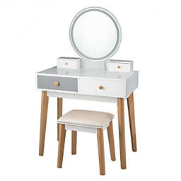 Costway Makeup Dressing Table with 4 Drawers and Lighted Mirror