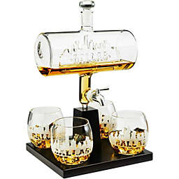 Dallas City Skyline Whiskey Decanter Dispenser and 4 Liquor Glasses - Whisky Decanter & Glass Set
