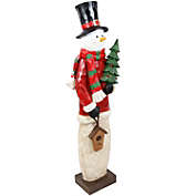 Sunnydaze Snowman in Sweater with Christmas Tree Indoor/Outdoor Statue - 46-Inch