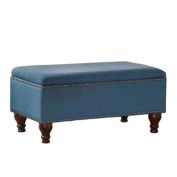 Saltoro Sherpi Fabric Upholstered Wooden Storage Bench With Nail head Trim, Large, Blue and Brown-