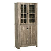HOMCOM Freestanding Kitchen Pantry Storage with 2 Large Cabinets, 4 Shelves, Framed Glass Doors and Anti-Topple, Wood