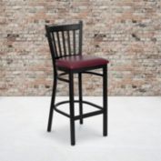 Flash Furniture HERCULES Series Black Vertical Back Metal Restaurant Barstool - Burgundy Vinyl Seat