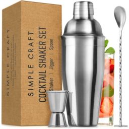 Zulay Kitchen Cocktail Shaker with Built-in Strainer For Bartending & Homebars By Simple Craft