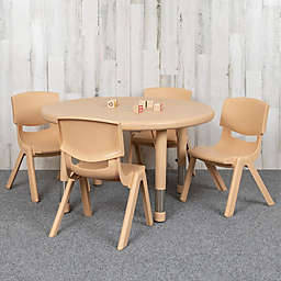 Flash Furniture 33" Round Natural Plastic Height Adjustable Activity Table Set with 4 Chairs