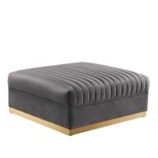 Saltoro Sherpi Sanguine Channel Tufted Performance Velvet Modular Sectional Sofa Ottoman, Gray