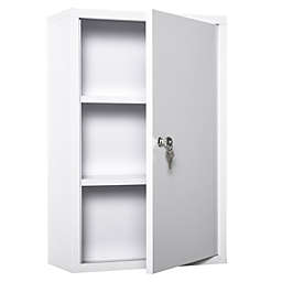 kleankin Steel Wall Mount Medicine Cabinet 3 Tier Emergency Box for Bathroom Kitchen, Lockable with 2 Keys, White
