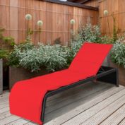 Gymax Adjustable Rattan Patio Recliner Chaise Lounge Chair w/ Red Cushion