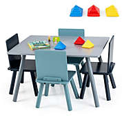 Gymax 5 Piece Kids Wooden Activity Table and 4 Chairs Play Set Gift w/ Building Blocks