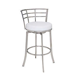 Armen Living Viper 26 Counter Height Swivel Barstool in Brushed Stainless Steel finish with White Faux Leather