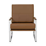 Studio Designs Home Home Allure Modern Thick 5" Cushions Accent Arm Chair In Chrome and Caramel Brown Blended Leather
