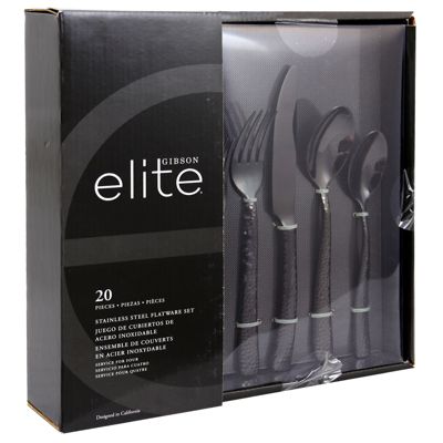 Gibson Elite Stonehenge 20 Piece Flatware Set in Black