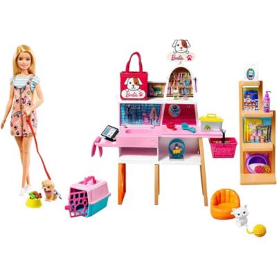 Barbie Doll (11.5-in Blonde) and Pet Boutique Playset with 4 Pets, Color-Change Grooming