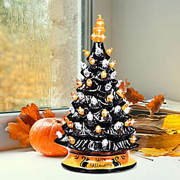Gymax 15 Inches Pre-Lit Hand-Painted Ceramic Halloween Tree Tabletop Xmas Decor