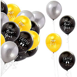 Sparkle and Bash Happy New Year Latex Balloons, NYE Party Decorations (Black, Gold Silver, 12 in, 96 Pieces)