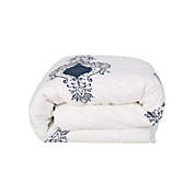 Contemporary Home Living 90" x 92" White and Blue Ornate Motif Queen Size Duvet Cover