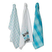 Contemporary Home Living Set of 3 Blue and White Wash Your Hands Dish Towel, 28"