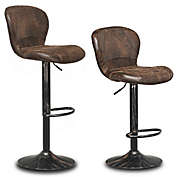 Costway-CA Set of 2 Adjustable Swivel Hot-stamping Bar Stools with Backrest