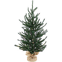 Sunnydaze 3-Foot Tall Festive Pine Pre-Lit Artificial Christmas Tree