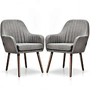 Costway-CA Set of 2 Fabric Upholstered Accent Chairs with Wooden Legs-Gray