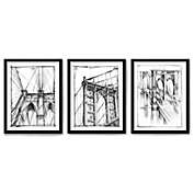 (Set of 3) Triptych Wall Art Wall Art Brooklyn Bridge Sketches by World Art Group Black Framed Prints 18" x 24" - Americanflat