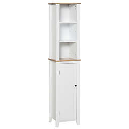 kleankin Bathroom Storage Cabinet with 3 Tier Adjustable Shelf Storage, Linen Tower Enclosed Cabinet for Anti-Toppling Design, White