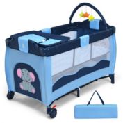 Hivago Portable Baby Crib Playpen Playard Pack Travel Infant Bassinet Bed - Blue