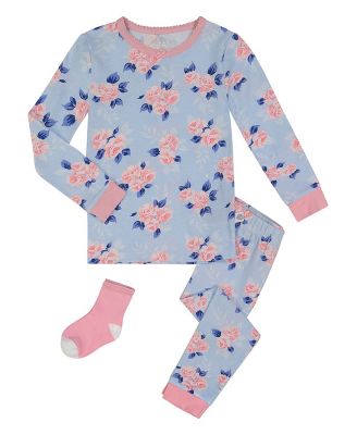 Sleep On It Infant/Toddler Girls Floral Snug Fit 2-Piece Pajama Sleep Set with Matching Socks