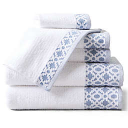 Market & Place Turkish Cotton 6-Piece Bath Towel Set in White / Blue