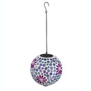 Evergreen 8" Solar Hanging Mosaic Gazing Ball, Pink Daisies