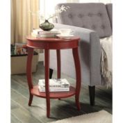 HomeRoots Furniture Solid Wood Round Side Table with Bottom Shelf and 4 Stylish Knee Legs, Red - 18" x 18" x 24"