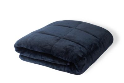 Thera adult weighted blanket in calming navy color - Machine wash soft to touch premium quality - Non toxic leak free cooling glass beads - For stress, sleep, and anxiety relief - For calmer days and nights.