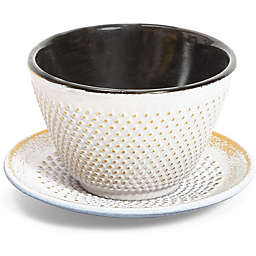 Juvale White Cast Iron Tea Cup and Saucer (100ml, 3.38 oz)