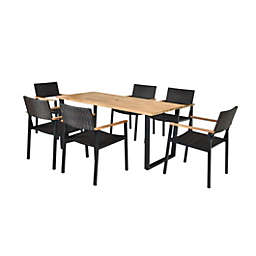 Costway 7 Pieces Outdoor Patio Rattan Dining Furniture Table Set with Wicker Chairs
