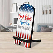 God Bless America Cell Phone Stand Wood Mobile Tablet Holder Charging Station Organizer