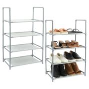 Juvale 2 Pack Gray 4-Tier Narrow Shoe Rack for Entryway, Metal Free Standing Shelf Organizer for Closet (17 x 11 x 30 In)