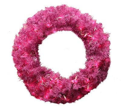 DAK Pre-Lit Orchid Pink Cedar Pine Artificial Christmas Wreath - 36-Inch, Pink Lights