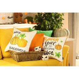 HomeRoots 4-Pack Fall Pumpkin Spice Harvest Throw Pillow Cover in Multicolor - 18