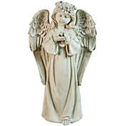Northlight 20.5" White Standing Angel Holding a Bird Outdoor Garden Statue