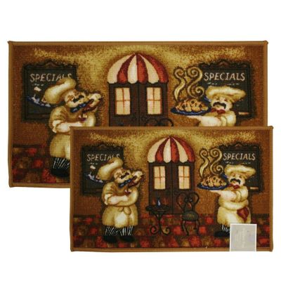 2 PC Kitchen Area Rug Set, Floor Mat, Decorative Fun Printed Design Carpet Sets