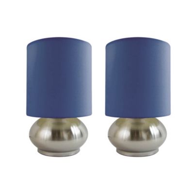 Simple Designs 2 Pack Mini Touch Lamp with Brushed Steel Base and Blue Shade