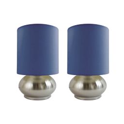 Simple Designs 2 Pack Mini Touch Lamp with Brushed Steel Base and Blue Shade