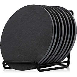 Juvale Round Black Slate Coasters with Rack (4 Inches, 9 Pieces)