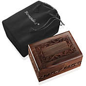 Reminded Rosewood Hand-Carved Urn Box Cremation Memorial with Velvet Bag