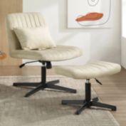 Art Leon Accent Chairs with Ottoman Velvet Cushion Upholstered in Off-White