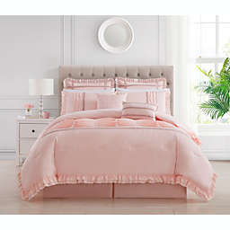 Chic Home Yvette Comforter Set Ruffled Pleated Flange Border Design Bedding Blush, King